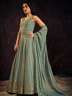 Myra Olive Real Georgette Designer Gown Style Suit - Distacart