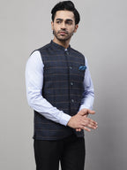 Even Apparels Men's Blue Nehru Jacket With Welt Pockets