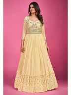 Myra Yellow Pure Georgette Embroidered Gown - Distacart