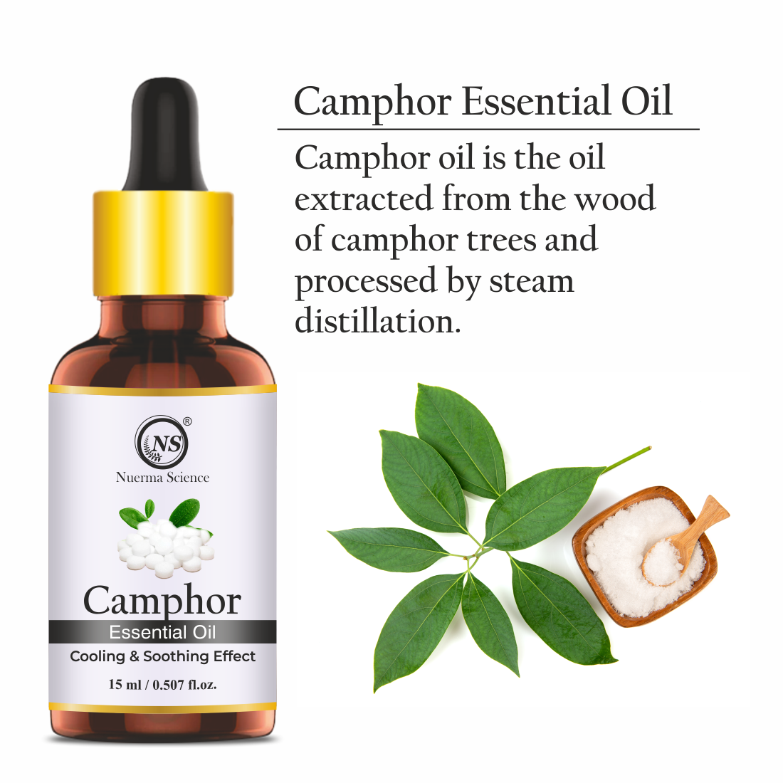 Nuerma Science Camphor (Kapoor) Cold Pressed Oil For Skin & Hair Care