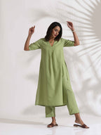 trueBrowns Green Slub Kurta Set - Distacart