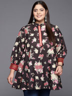 Ahalyaa Mandarin Collar Crepe Floral Printed Tunic