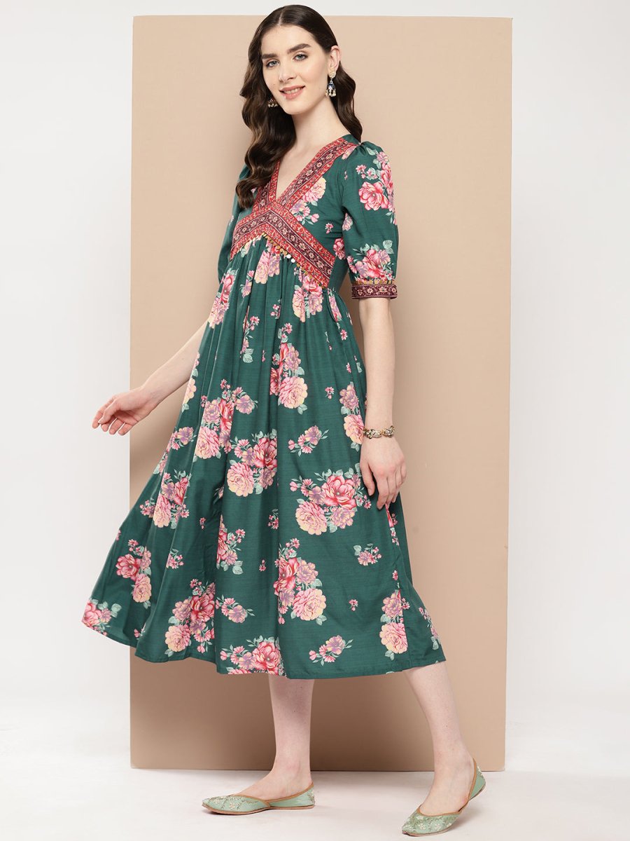 Ahalyaa Women Floral Printed Empire Ethnic Dress