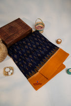 khanduapata Blue & Orange Colour Flower Design Cotton Saree For Women - Distacart