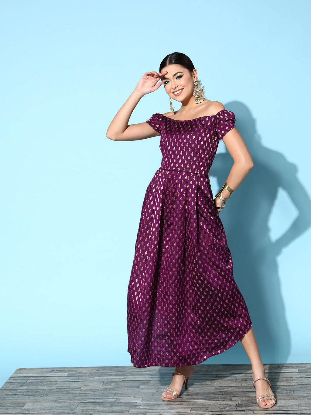 InWeave Women's Wine Brocade Dress - Distacart