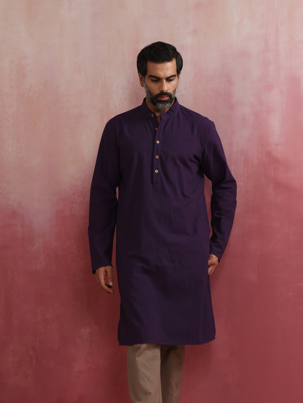 trueBrowns Men's Purple Mandarin Collar Kurta