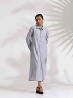trueBrowns Grey Stripe Cotton Shirt Dress - Distacart