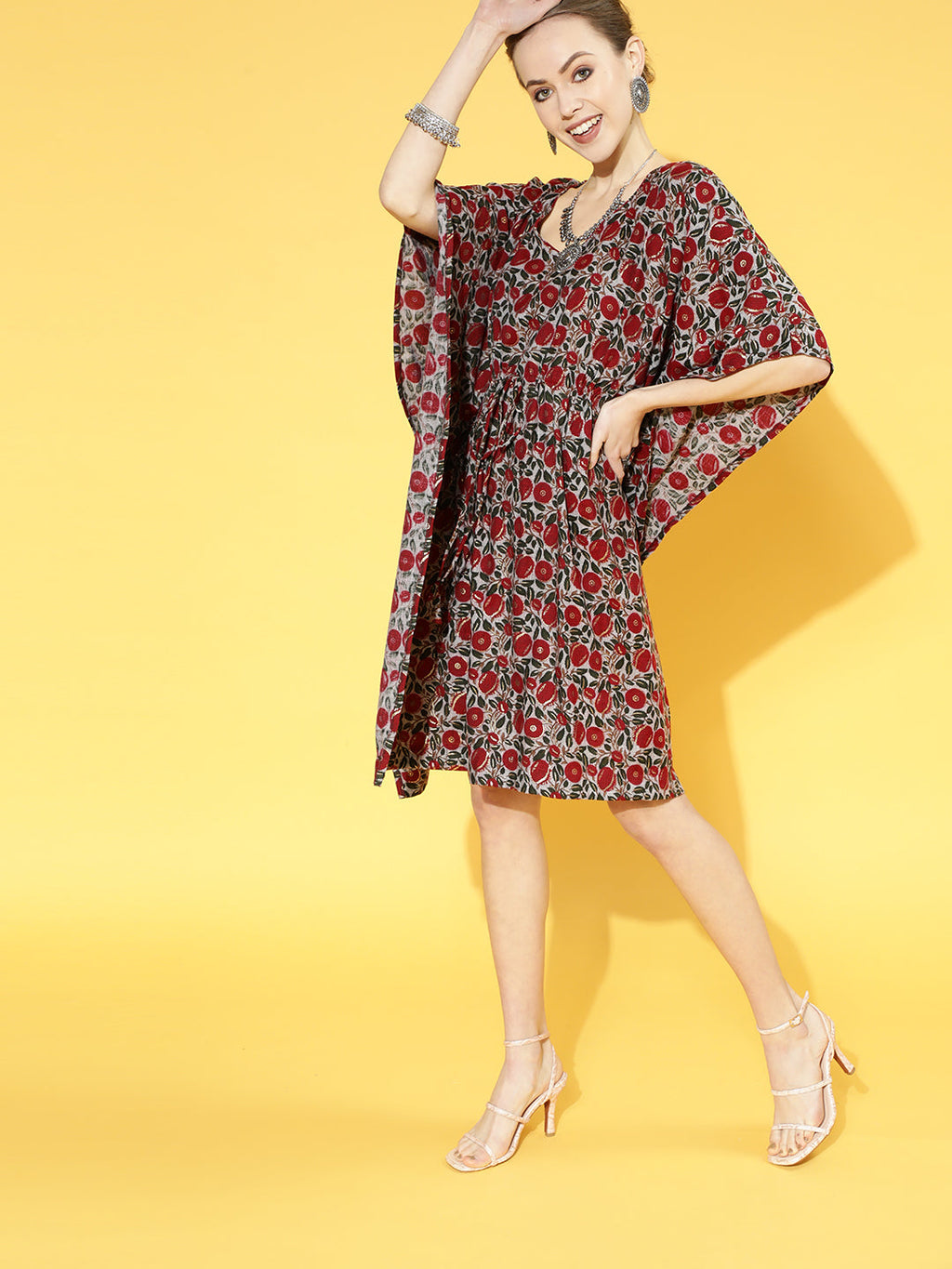 InWeave Women's Maroon Floral Jaal Print Kaftan Dress - Distacart