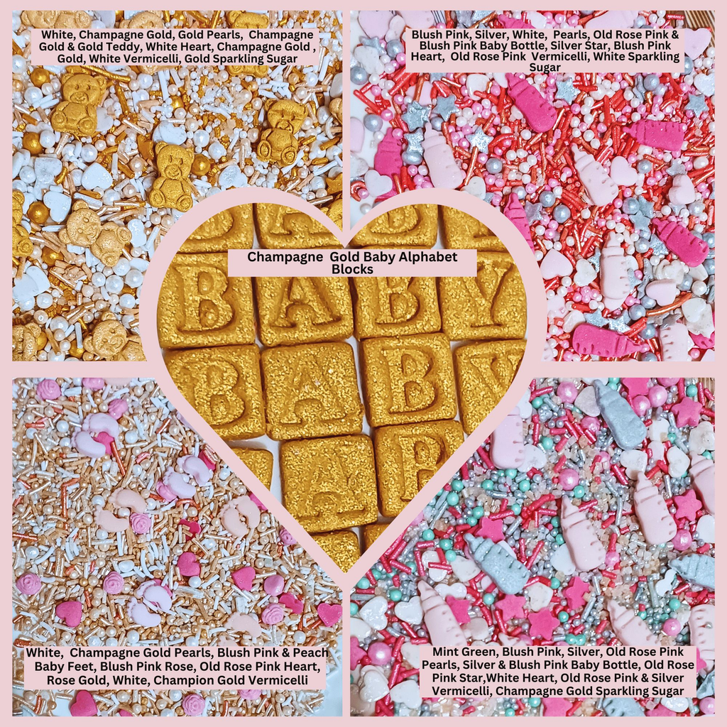 confect girls baby shower sprinkles edible sprinkles mix silver gold blush pink sprinkles pack of 5 baby shower 21