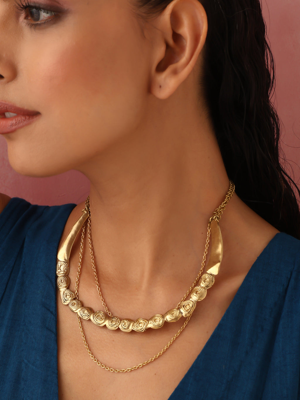 trueBrowns Brass Rose Layererd Necklace