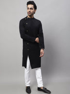 Even Apparels Black Sherwani Kurta With Asymetrical Cut