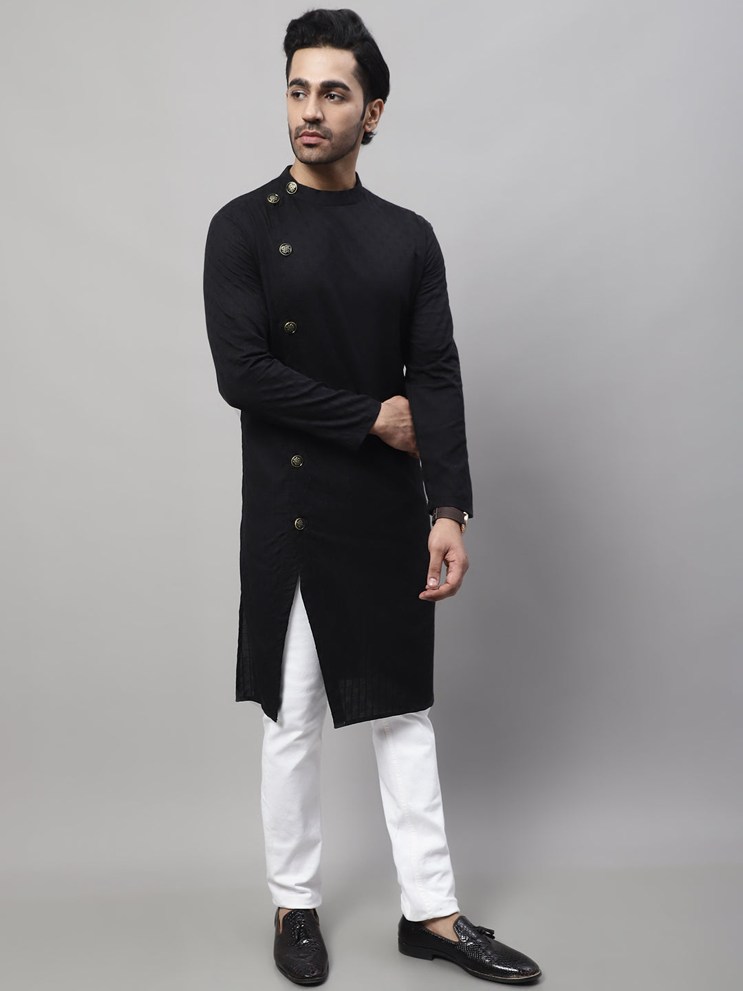 Even Apparels Black Sherwani Kurta With Asymetrical Cut