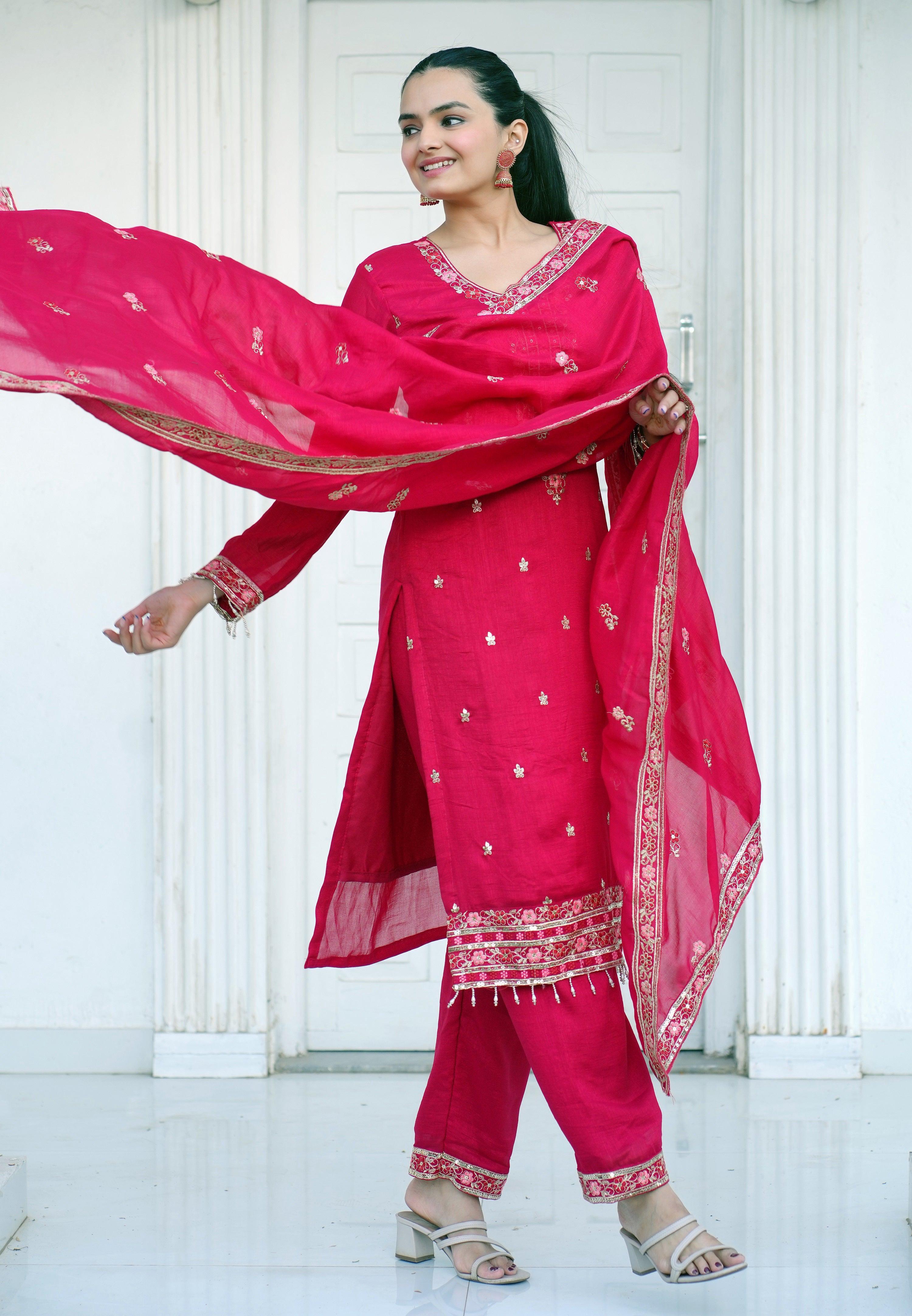 Yash Enterprise Pink Vichitra Silk Party Wear Embroidery Suit Set - Distacart