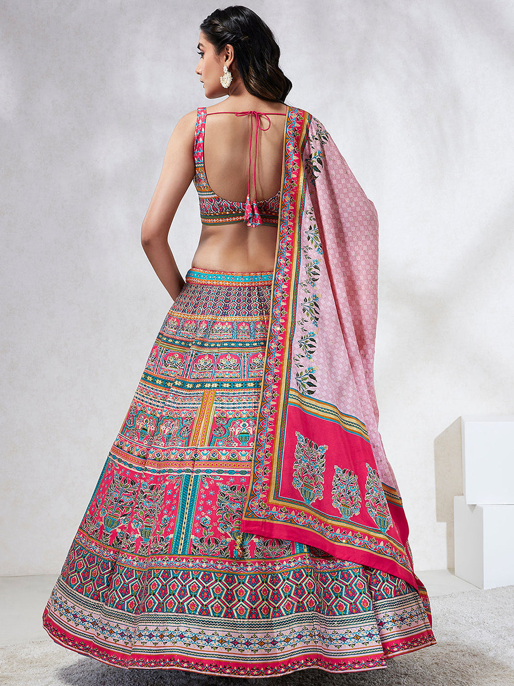 House of Panchhi Pink Pure Georgette Position Printing With Siroski Stone Work Lehenga Choli & Dupatta
