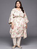 Ahalyaa Plus Size Floral Printed Flared Sleeves Kaftan Kurta