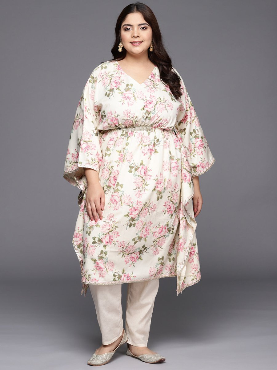 Ahalyaa Plus Size Floral Printed Flared Sleeves Kaftan Kurta