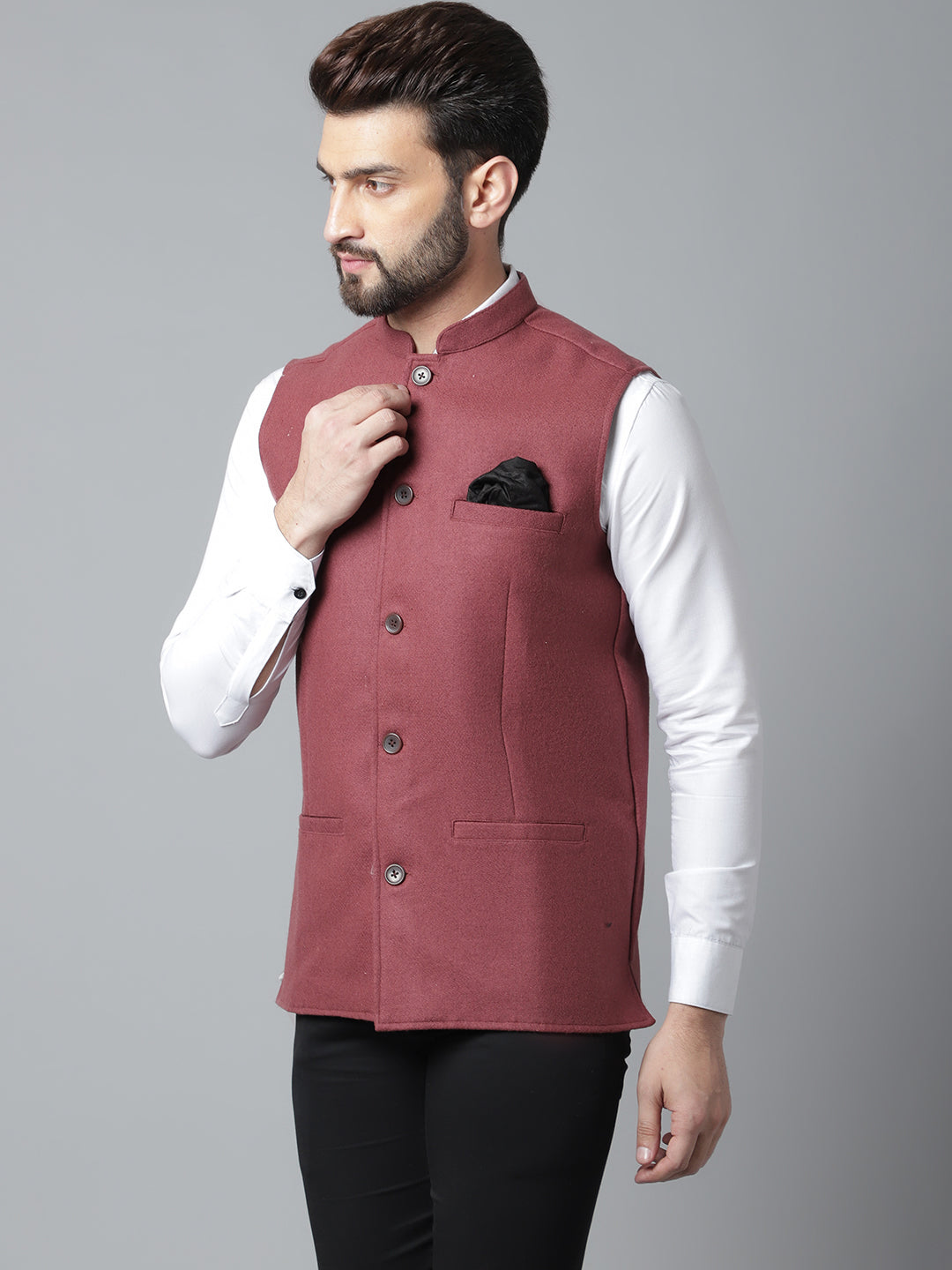 Even Apparels Men's Brown Pure Wool Nehru Jacket