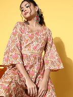 InWeave Women's Pink Boota Print Belted Dress - Distacart