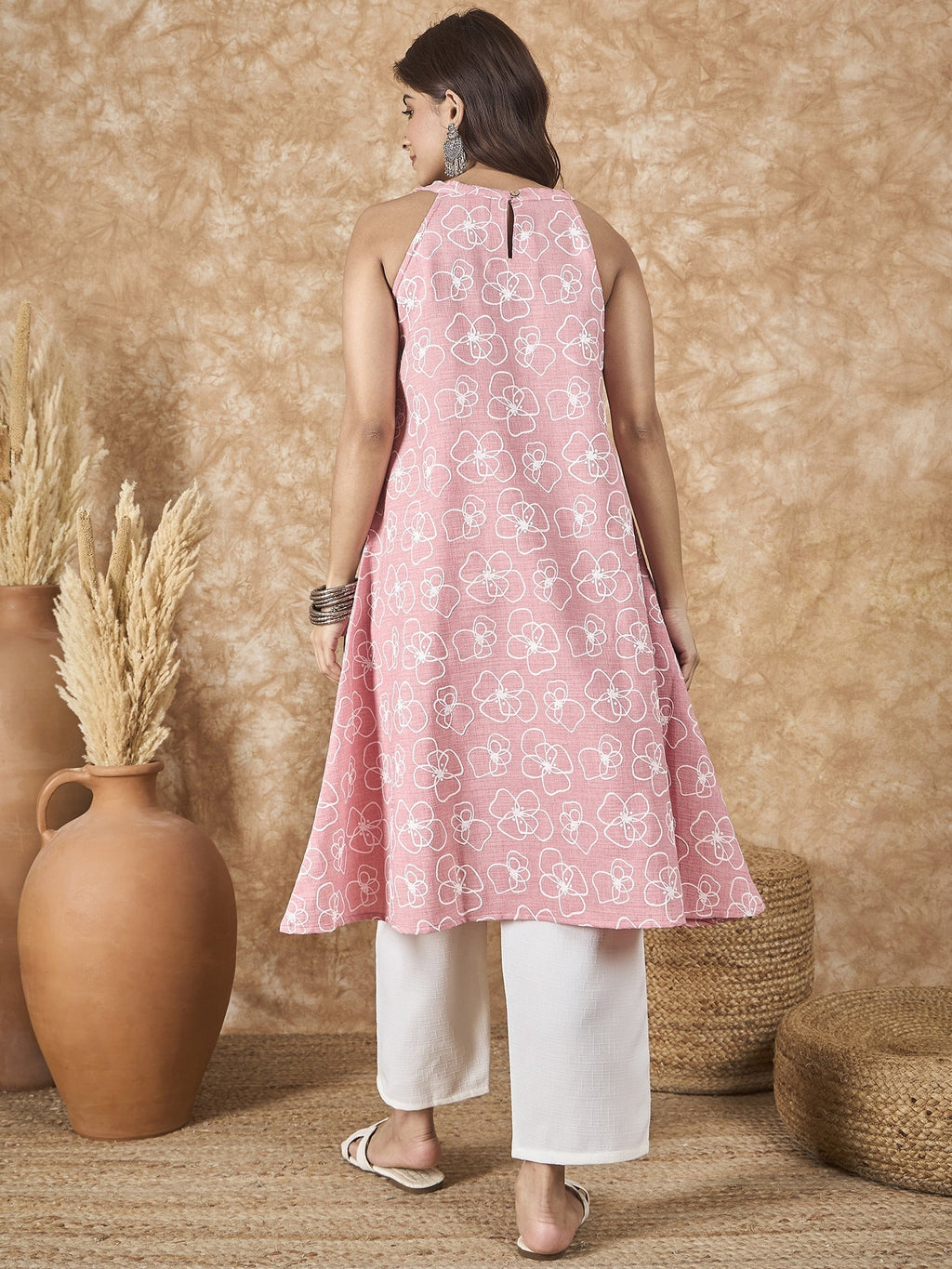 InWeave Pastel Peach V Neck Aline Kurta Set