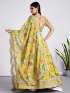 House of Panchhi Mustard Colour Organza Floral Design Digital Print Lehenga Choli & Dupatta