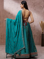 House of Panchhi Printed Embroidery Teal Georgette Sequin Lehenga Choli