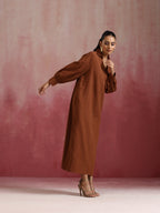 trueBrowns Brown Cotton Dobby Dress - Distacart