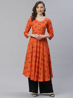 Jompers Women Orange & Black Floral Printed A-Line Kurta - Distacart