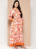 Ahalyaa Floral Printed Tie-Ups Crepe Empire Ethnic Dress - Distacart
