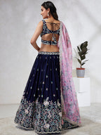 House of Panchhi Navy Blue Georgette Sequins, Mirror And Thread Embroidery Lehenga Choli & Dupatta