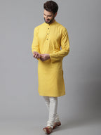 Even Apparels Yellow Pure Cotton Kurta With Band Collar - Distacart