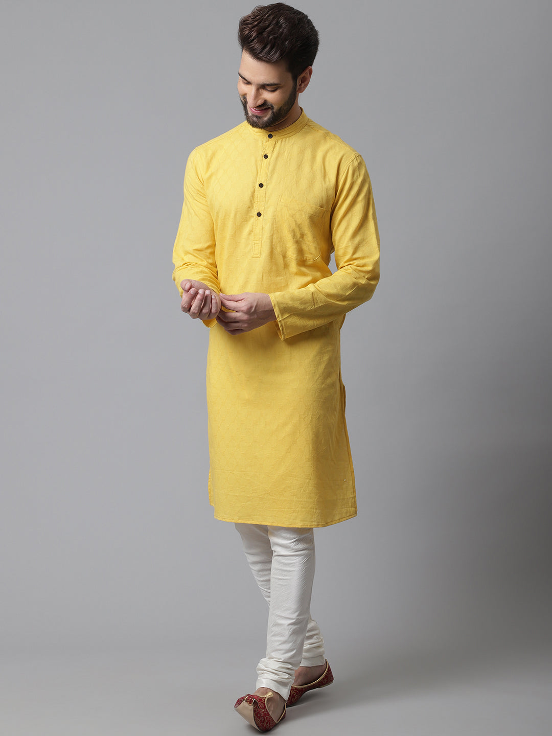 Even Apparels Yellow Pure Cotton Kurta With Band Collar - Distacart