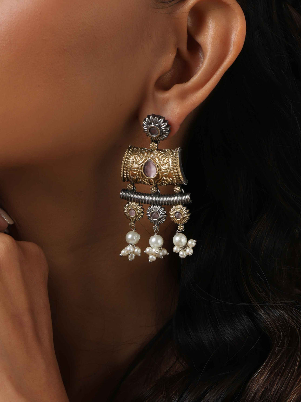 trueBrowns Silver Gold Tone Dangle Earrings - Distacart