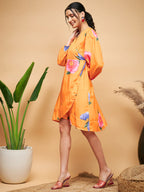 InWeave Women's Haldi Yellow Pink Mauve Flower Belted Dress - Distacart