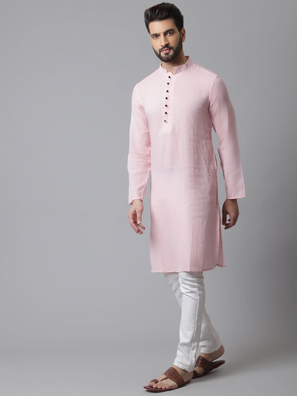 Even Apparels Pink Pure Cotton Kurta With Band Collar - Distacart