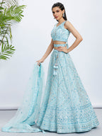 House of Panchhi Burgundy Chiffon Position Print With Sequins Embroidery Lehenga Choli & Dupatta