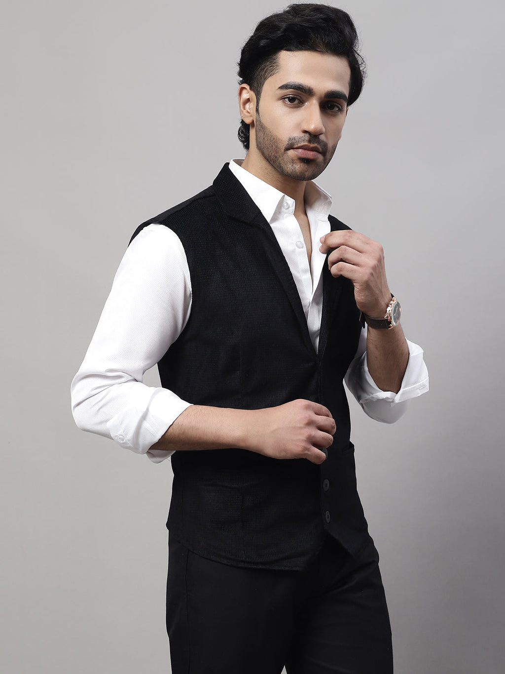 Even Apparels Men's Black Nehru Jacket With Welt Pockets