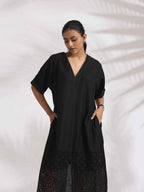trueBrowns Black Cotton Schiffli Slit Dress - Distacart