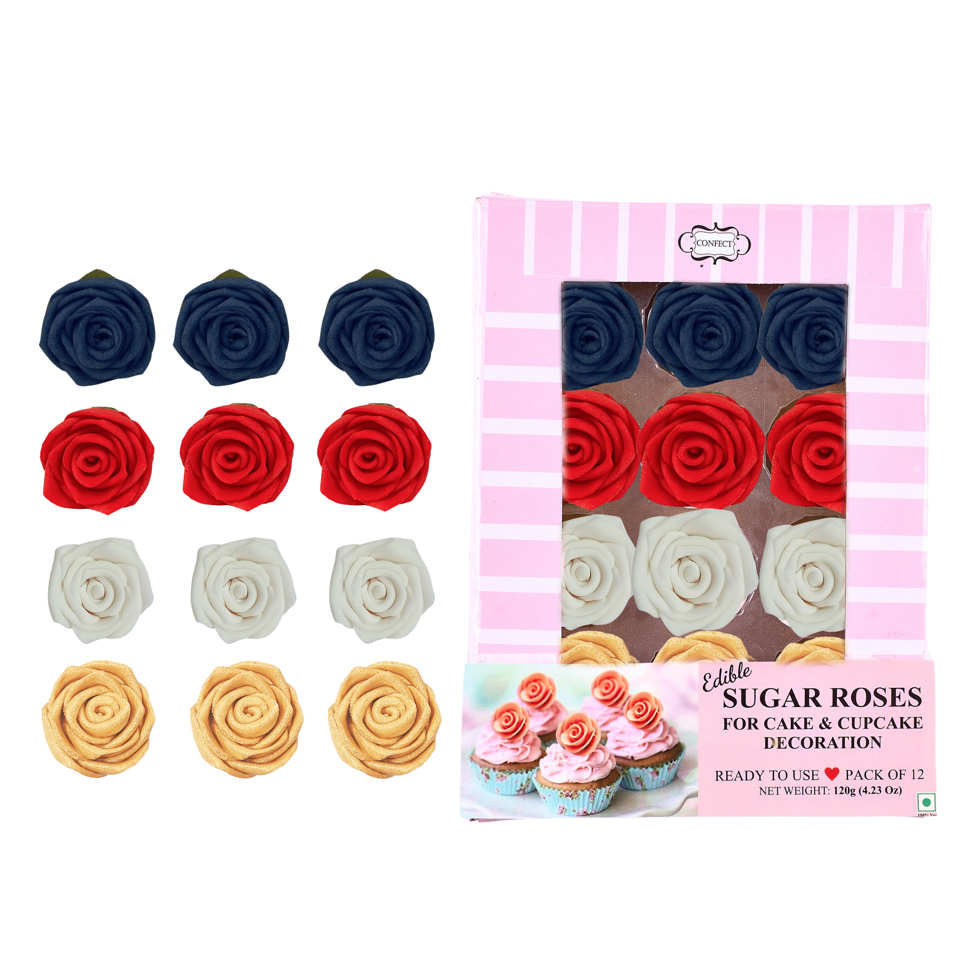 confect edible sugar roses cake toppers for cupcakes doughnut cake decorations pack of 12 j4 roses 03