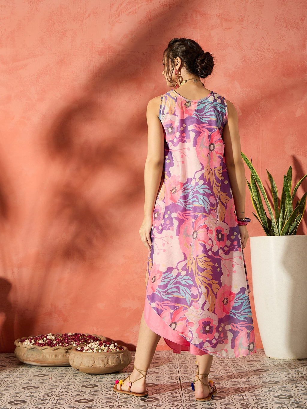 InWeave Purple Floral Peach Asymmetrical Dress - Distacart