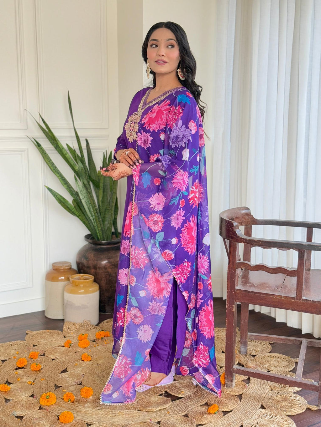 The52 Women's Beautiful Roman Silk Embroidered Straight Kurta with Pant And Dupatta Set - Distacart