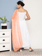 InWeave Women's Cream Strappy With Peach White Chintz Organza Dupatta