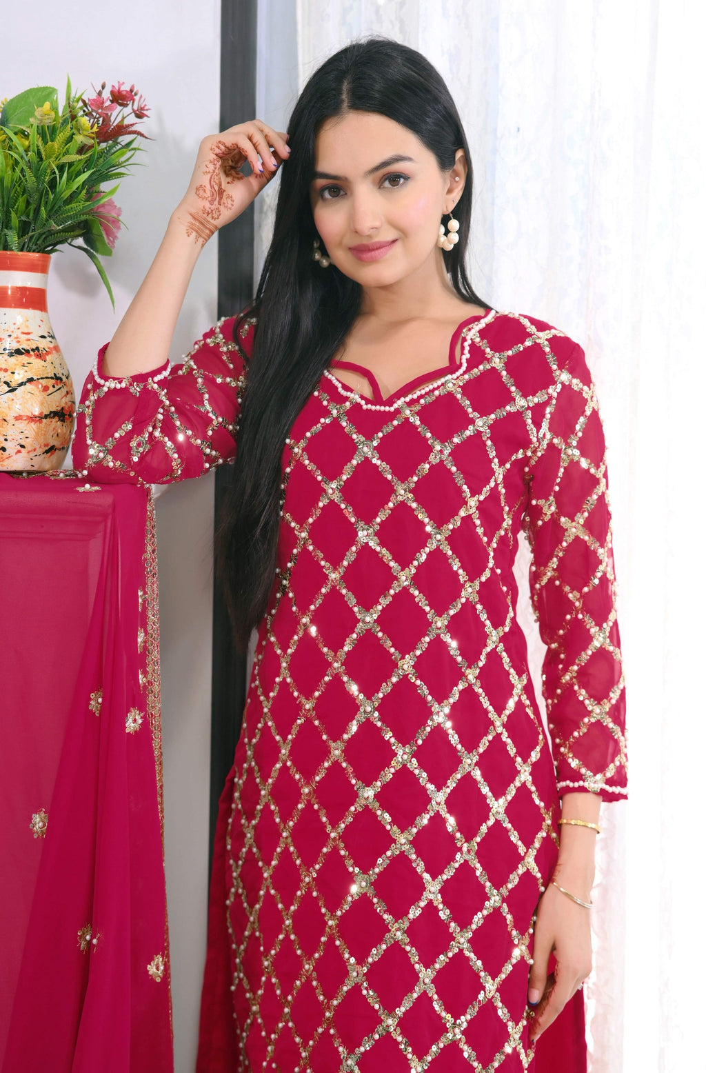 Teeya Creation Rani Color Faux Georgette Silk Heavy Embroidery Work Fully Stitched Salwar Suit