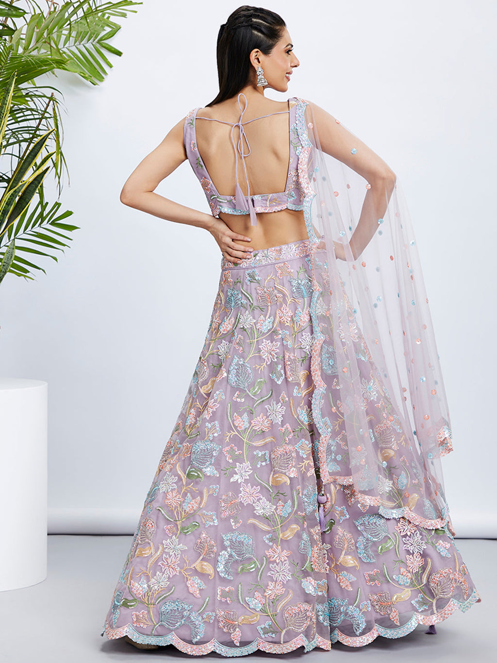 House of Panchhi Pink Chiffon Sequins And Thread Embroidery Lehenga Choli & Printed Dupatta