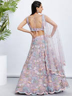 House of Panchhi Pink Chiffon Sequins And Thread Embroidery Lehenga Choli & Printed Dupatta