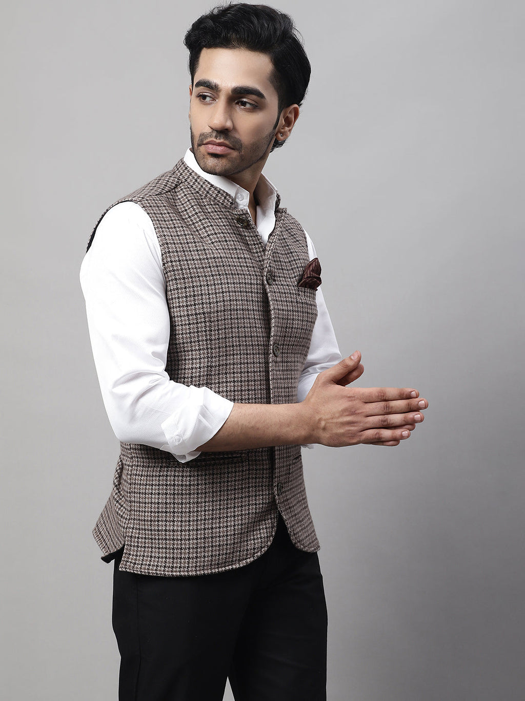 Even Apparels Men's Beige Pure Wool Nehru Jacket