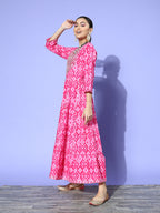 InWeave Women's Abstract Pink Print Long Dress With Work - Distacart