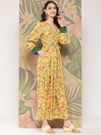 Ahalyaa Floral Printed Tie-Ups Crepe Empire Ethnic Dress - Distacart