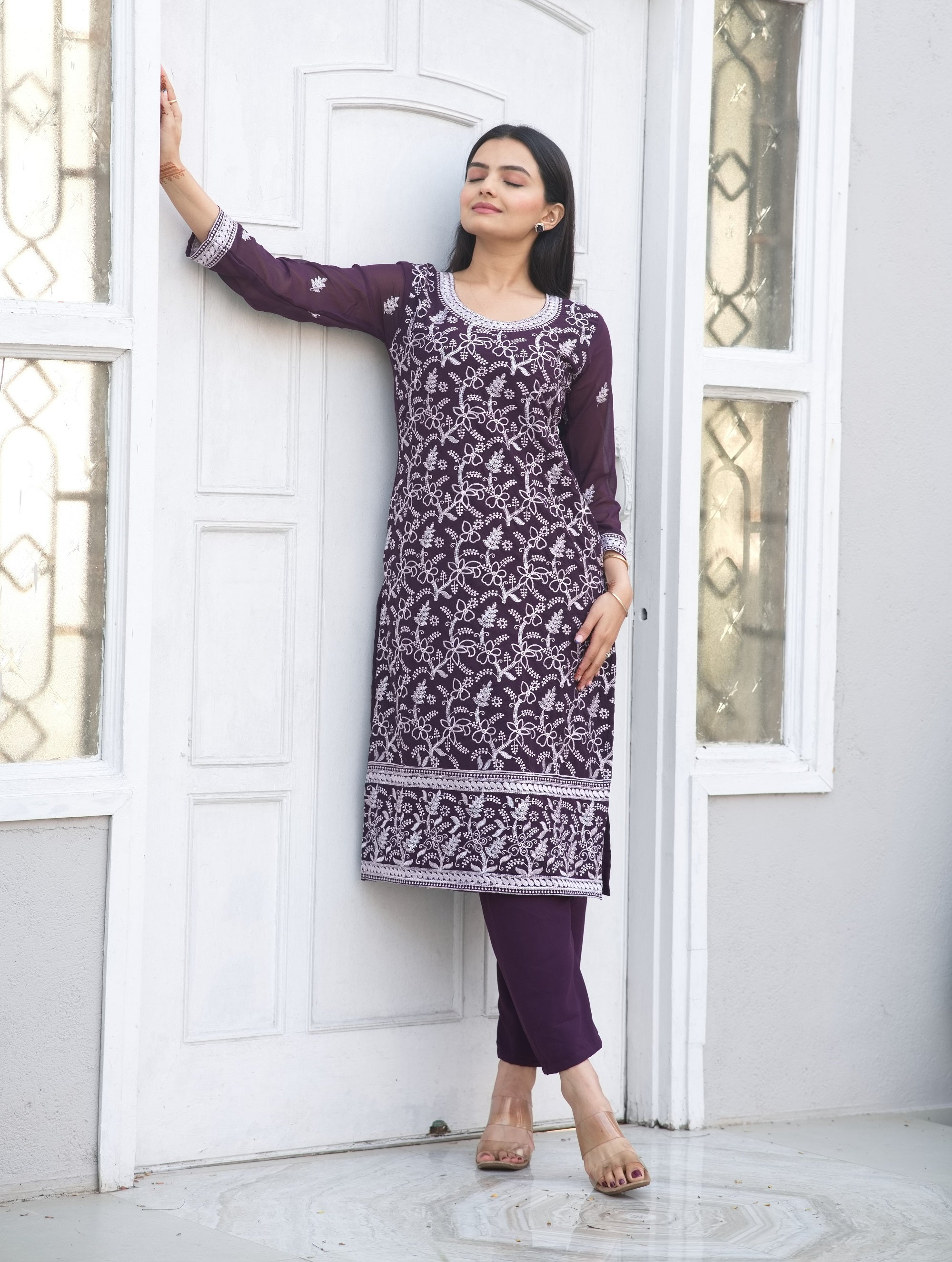 Teeya Creation Wine Color Faux Georgette Silk Heavy Embroidery Work Fully Stitched Salwar Suit