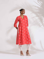 trueBrowns Orange Cotton Floral Embroidered Kurta Set - Distacart