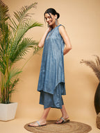 InWeave Women's Blue Lurex Short Pallazo Kurta Set